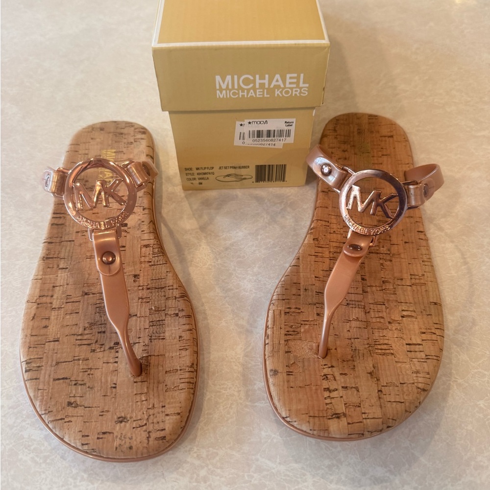Michael Kors Rose Gold Logo thong Sandals